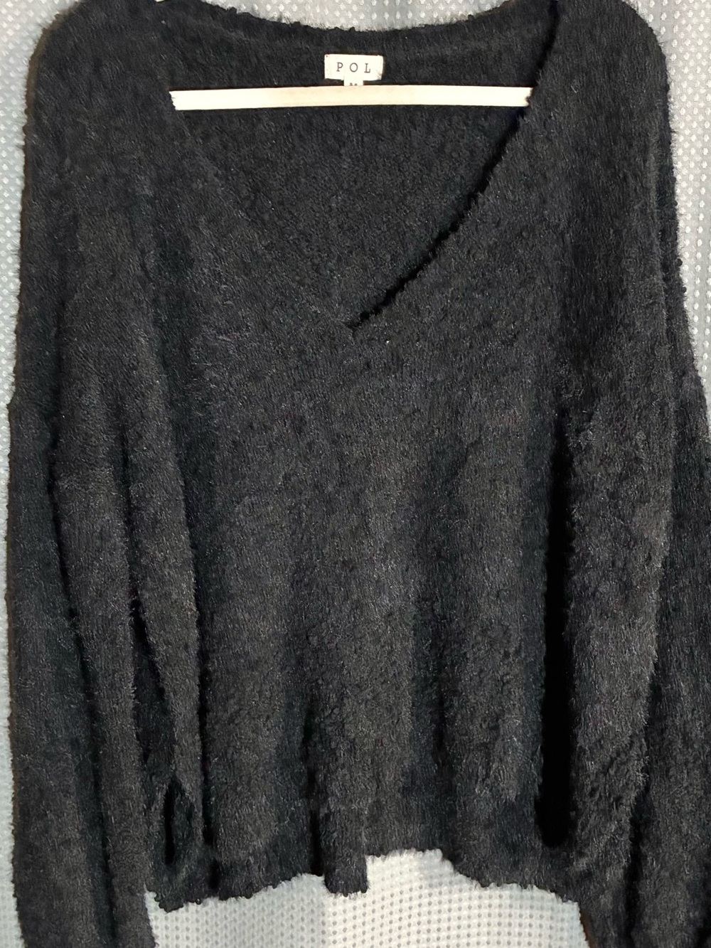 POL Black Fuzzy Oversized Sweater Sz M Dramatic Balloon Sleeve Chunky Knit Cozy